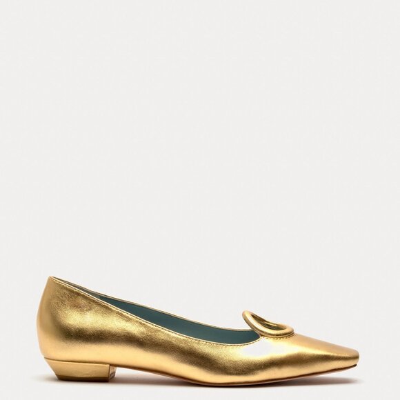Frances Valentine Shoes - Regan Flat Metallic Leather Platino